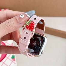 1pc Women's Leather Strawberry Buckle Band, Compatible With 42mm, 38mm, 40mm, 41mm, 44mm, 45mm, 46mm, 49mm Series, Fashionable Smart Watch Replacement Strap, Suitable For Ultra2, Ultra SE2, SE 11, 10, 9, 8, 7, 6, 5, 4, 3, 2, 1 - Pink - View 6