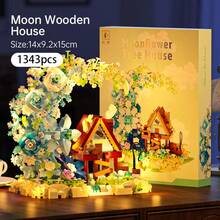 1343pcs Moon Flower Wooden House Building Blocks Set, High-Quality ABS Material, Includes Dust Cover And Lighting, Ideal Gift For Valentine's Day, Mother's Day, Birthday, Back To School, Holidays - Multicolor - View 6