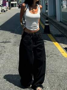 Low Rise Baggy JeansOversized Streetwear Pants High Waist Loose Fit Jeans Retro Baggy Trousers Minimalist Wide Leg Pants Casual Slouchy Jeans Oversized Trouserspants For Womenspring Outfits For Womenpantalones De Mujersweatpantscargo Pants Women - màu đen - Xem 2