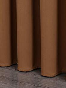 1pc Solid Color Polyester Blackout Curtain Panel, Room Darkening Thermal Insulated Curtain For Living Room, Bedroom Decor - Rust Brown - View 6