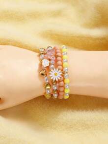 4pcs/Set Butterfly, Heart, Smiling Face, Pearl, Heart, Daisy Charm Bracelet Set For Girl & Girls - Multicolor - View 1