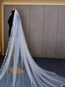 1 件 2.5 米长拖尾蕾丝边新娘头纱，适合婚礼仪式、婚纱摄影，带发梳 - V142 - 查看 9