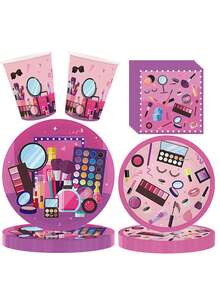 16pcs, Cosmetics Themed Spa Party Disposable Tableware Set, Including 7/9inch Paper Plate, 9oz Paper Cup, Napkin And Supplies Set, Suitable For Ladies Spa Birthday Party, Friends Party, Spring Event, Holiday Party Supplies - Multicolor - View 3