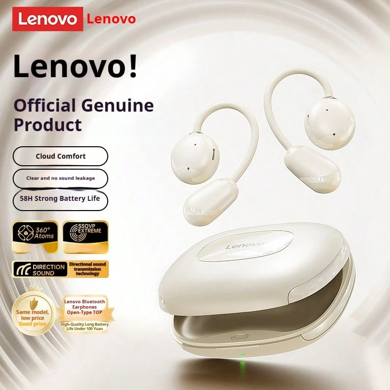 Tai nghe Bluetooth móc tai Lenovo EA370, dẫn truyền qua xương, thiết kế mở, Bluetooth 5.4, âm thanh vòm toàn cảnh, âm thanh HD, tương tự AirPod với tính năng giảm tiếng ồn thông minh, dẫn truyền qua xương không dây, điều khiển cảm ứng. Tai nghe không dây dành cho tập thể dục/chạy bộ/làm việc/đọc sách/chơi game/lái xe/nghe nhạc/làm quà tặng. Âm thanh tập trung định hướng, không bị rò rỉ. Tai nghe thể thao Lenovo. - đá mặt trăng màu trắng - Xem 1