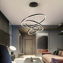 3-Ring LED Ceiling Light Pendant Light, Adjustable Three-Color Dimming Decorative Light For Living Room, Bedroom, Home - Black - View 7