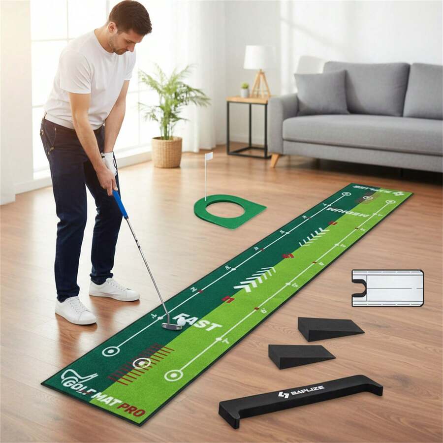 1pc Golf Putting Mat Non Slip Wear Resistant Design Comfortable Fabric For Indoor Practice - Green - View 1