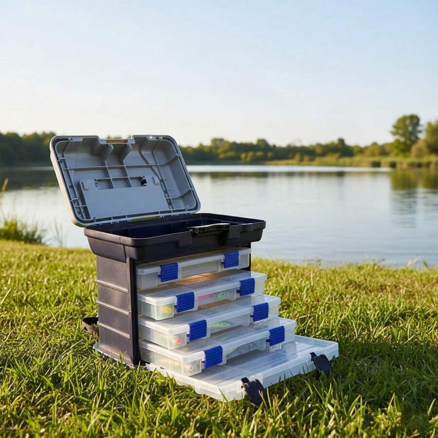 多功能路亚钓具盒，大容量防水隔层，适用于钓鱼装备 - 彩色 - 查看 1