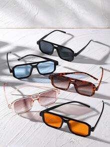 1/2/3/4/5 piezas Gafas de moda con doble puente y marco cuadrado para mujer - 5 piezas (multicolor) - Ver 2