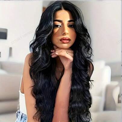 Tóc giả gợn sóng dài, kiểu 4x1, phần ren, rẽ ngôi giữa, chất liệu tổng hợp, thích hợp để đội hàng ngày hoặc dự tiệc.