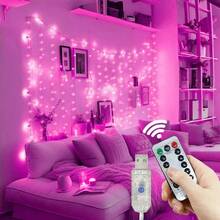1pc USB Powered LED Curtain String Lights, 8 Lighting Modes, Romantic Fairy Lights With Remote Control, Suitable For Bedroom, Window, Wall, Stage, Wedding, Birthday Party, Festival, Valentine's Day Decoration - USB Plug Curtain Light - View 2