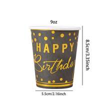 10 piezas/20 piezas/40 piezas, Vasos de papel negro y dorado de 9 onzas con diseño impreso de "Feliz Cumpleaños", vasos desechables para bebidas, aptos para bebidas calientes, fiestas de cumpleaños de hombres y mujeres, bodas, despedidas de soltera, ceremonias de graduación y otras ocasiones. - Negro - Ver 7