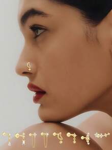 1pc 925 Sterling Silver & 14K Gold Delicate Four-Leaf Clover Nose Stud, Jewelry Gift - Single - View 1