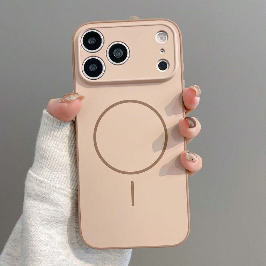 Simple Magnetic Adsorption Pink Phone Case Compatible With IPhone 17 Pro Max/17 Pro/17/16 Pro Max/16 Pro/16/16 Plus/15/15 Pro Max/15 Pro/15 Plus/14 Pro Max/14 Pro/14, Full-Body Shockproof Hard Protective Cover