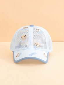 1顶小熊刺绣网眼棒球帽，透气百搭可爱遮阳帽，适合男宝宝和女宝宝，春夏沙滩装 - 彩色 - 查看 6