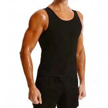 Black & Blue Coated Men's Sauna Sweat Vest, Neoprene Waist Trainer For Weight Loss - Black - View 4