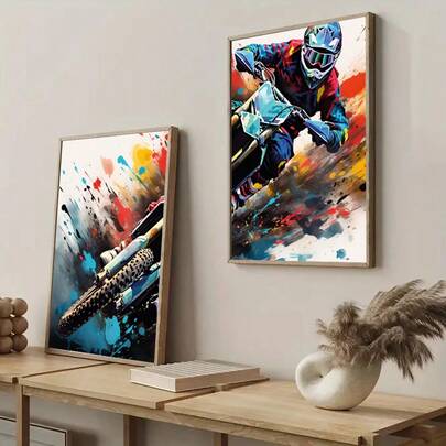 Set Of 2 Motocross Prints, Dirt Bike Wall Art, Motocross Wall Decor, Motorcycle Prints, Boys Bedroom Motorbike Decor,Unframed