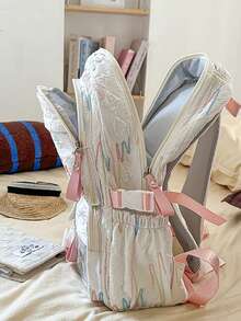 1个白色背景黑色星星印花+翅膀装饰手提单肩包，拉链封口，甜美酷炫风格，适合女性外出和旅行，四季皆宜。 - 白色 - 查看 5