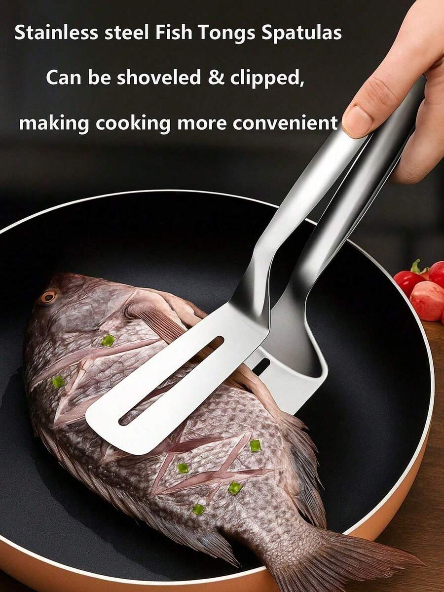 Stainless Steel Spatula Tongs, Multi-Function Steak Barbecue Tool, Fish Spatula, Household Kitchen Bread Clip, Food Flipper Steak Tongs, Outdoor Picnic Pancake Clip, Pancake Spatula, Pizza Steak Tongs, Grilling Cooking Tools - A - View 1