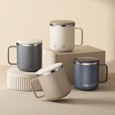 1个304不锈钢咖啡杯，带盖和手柄，双层隔热水瓶，大容量可重复使用保温杯，适用于茶、牛奶、咖啡，经久耐用，适合学生、办公室、户外、露营、野餐等场合。