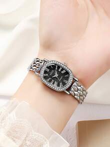 1 件优雅简约水晶镶嵌石英表，精致美观，理想礼品，年末促销 - 銀色 - 查看 6