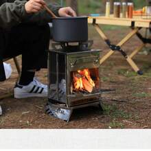 Estufa de leña portátil plegable para camping, estufa plegable para fogata, estufa para cocinar al aire libre, picnic, senderismo y barbacoa - A - Ver 6