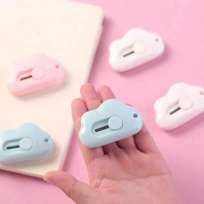 3 piezas Cortador de papel portátil mini con forma de nube, cuchillo manual retráctil con orificio para abrir buzones, manualidades DIY