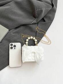 A Mini, Girly, Embossed Plaid PU Flap Bag With Pearl Detailing, Perfect For Everyday Use. - Multicolor - View 10