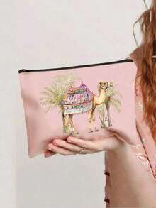 Camels & Coconut Trees Print Makeup Bag, Reusable Cosmetic Pouch With Camels Design, Toiletry Organizer Bag, Zippered Cosmetic Bag, Lightweight Coin Purse, Storage Bag - Multicolor - View 16