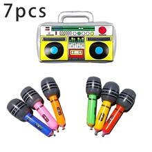 7pcs PVC Inflatable Party Props, Radio Stage Inflatable Instrument, 6 Different Color Mini Microphones + 1 Mini Radio, Reusable Inflatable Props For Singing Music Party Decoration - Multicolor - View 2