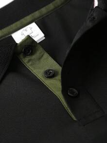 Camisa polo de manga corta con bloques de color casual y de uso diario para hombres, camisa casual y ligera para trabajo, regalo para novio, para golf, para uso diario, para verano, para tenis - Negro - Ver 7