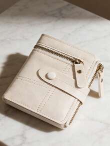 Women's Cute Leather Card Holder Small Compact Bifold Wallet With Zip Coin Pocket,Beige,With Rfid Blockingcoin Purse, Id Card Holder,Compact Designed Wallet Fit For Jacket/Pants Pocket Or Handbag,Soft Pu Leather And Polyester Inner Material, Gold Tone Hardware. , Smell-Less, Smooth Zipper - Beige - View 4