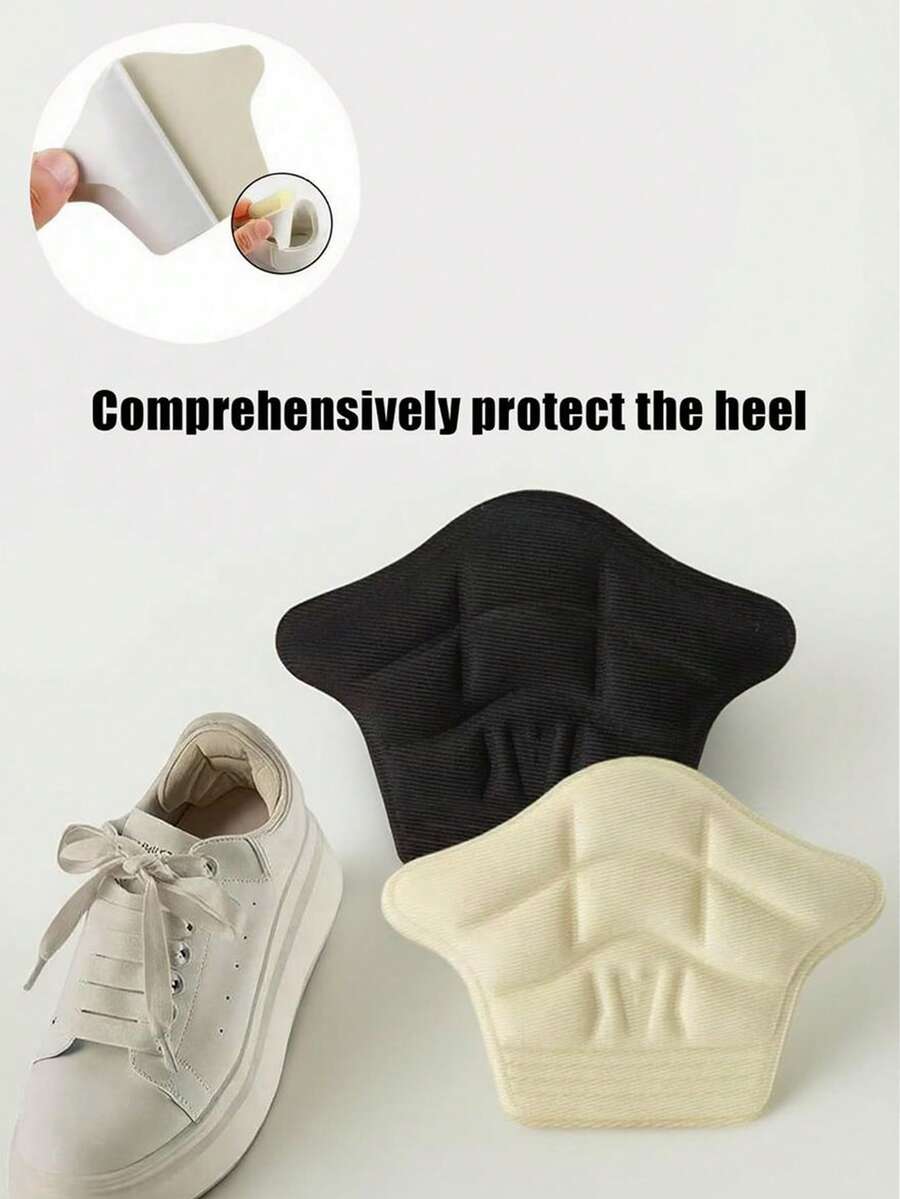 1 Pair Unisex Full Coverage Heel Grips, Thick Anti-Friction, Black And Beige, Adjustable And Trimmable Design, Suitable For Various Shoes To Protect Feet - Multicolor - View 1