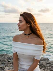 imoli 1pc Simple Polyester Cord Velvet Dragon Shaped Pendant Necklace For Women, Party Gift - Black - View 2