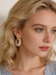 一对优雅珍珠耳环，珍珠缠绕式耳环，适合日常佩戴、婚礼新娘耳环、派对耳环 - 幾何 - 查看 5