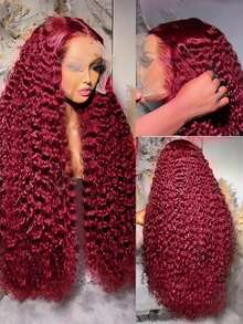 NARNI 30 Inch 99j Burgundy Lace Front Wigs Human Hair 13x4 Deep Wave HD Lace Front Wigs Pre Plucked With Baby Hair 250 Density Glueless Wet And Wavy Red Wine Colored Wigs Human Hair For Women 100% Brazilian Virgin Curly Lace Frontal Wigs - S99J - 查看 5