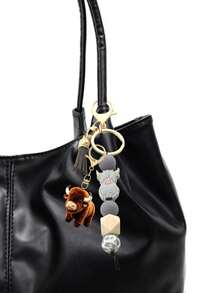 1个仿皮珠流苏钥匙扣，可爱短款钥匙圈，卡通朋克风动物主题龙虾扣亚克力吊坠，汽车钥匙链，硅胶珠流苏，背包配件，汽车钥匙，防丢链 - 适用于汽车钥匙、背包和手提包，也是节日和生日礼物的绝佳选择 - 彩色 - 查看 9