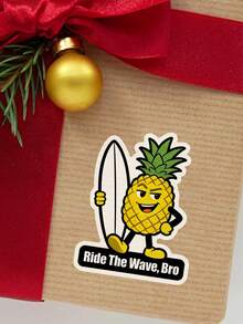 1pc Pineapple RIDE THE WAVE, BRO Fun Stickers – Perfect For Laptops, Diaries, Water Bottles, And Helmets, Great Gift Idea. - Excerpt from a Long Poem - View 11