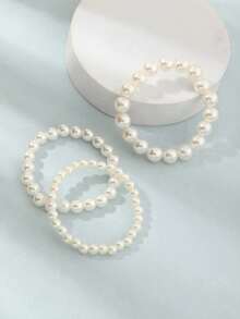 3pcs/Set Cute Princess Style Pearl Bracelet Set, Simple Jewelry For Students Back To School - Multicolor - View 2