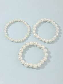 3pcs/Set Cute Princess Style Pearl Bracelet Set, Simple Jewelry For Students Back To School - Multicolor - View 4