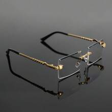 1 Pair Of Men's Rimless Glasses - Modern Minimalist Rectangular Design, Gold Snake Bone Frame, PC Lenses, Stable Fit - Suitable For Business, Daily And Formal Occasions - Luxurious Men's Glasses, Stylish Glasses, Professional Glasses - [白色的] - 查看 8