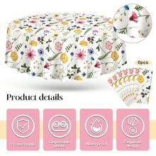 6 Pcs Round Plastic Tablecloth 70inch Watercolor Flower Table Cloth Decorative Disposable Outdoor Floral Table Cover Disposable Summer Tabletop For Party Picnic (Flower,Colorful) - 66朵花 - 查看 4
