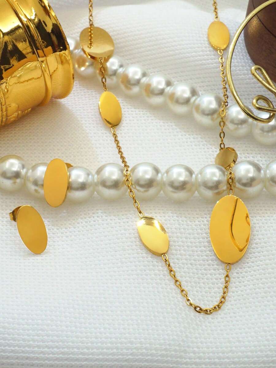 Conjunto de joyas para mujer con colgante ovalado, collar y aretes, regalo para el Día de San Valentín, cumpleaños de la madre, aniversario, graduación, para ella, fiesta, citas, regreso a la escuela, colección de joyas de temporada - Multicolor - Ver 1