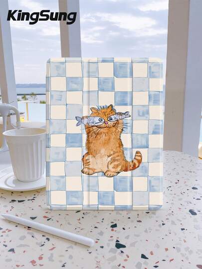 Plaid Cat Pattern Tablet Protective Case, Compatible With IPad 9.7/10.2/10.5/10.9/12.9/Pro 11 (10th Gen), Compatible With Samsung Galaxy Tab S6 Lite 10.4 Inch, Compatible With Kindle Paperwhite 12th Gen (2024 Release, 11th Gen 2022 Release), Soft And Shock-Resistant, Supports Smart Standby/Auto Wake/Sleep Function.