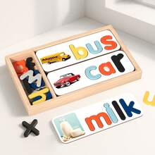 Wooden Box - Children's Early Education English Word Recognition Puzzle Toys, English Alphabet Word Puzzle Game, Tabletop Game For Parent-Child Interaction, Word Recognition Cards, Birthday-Christmas Gift - 字母單字玩具 - 查看 2
