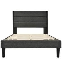 Upholstered Bed 90 X 200 Cm, Frame And Headboard, Double Upholstered Bed, Grey Fabric, Bed For Young People - Dark Grey - View 7