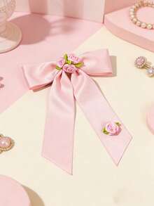 1 pieza Clip de pelo con lazo floral rosa lindo, accesorio de pelo de estilo dulce y pastoril para niñas - Multicolor - Ver 11