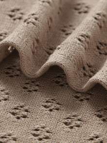 1条镂空针织婴儿毯，100%纯棉柔软新生儿婴儿推车毯，四季皆宜 - 淺駝 - 查看 5