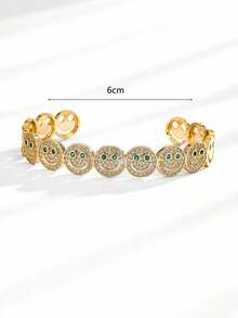 1pc Fashion Smiling Face Copper Plated Cubic Zirconia Decor Suitable For Party And Gathering Wear - Multicolor - View 4