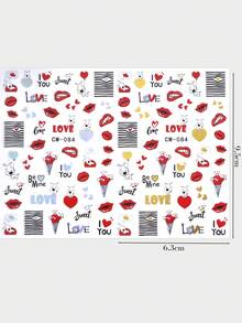 2pcs Cartoon Heart Dog Lip Texture Love Letter Valentine's Day Golden Gradient Pattern Nail Art Stickers, Nail Decoration DIY Nail Tools Nail Supplies - Multicolor - View 10