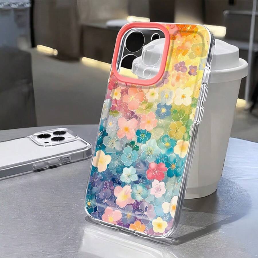 Funda de teléfono con flores coloridas artísticas Compatible para iPhone17air 1716promax, 16 15pro 14 15PLUS 13 12Pro 11 Pro Max X XSMAX Galaxys25ULTRA S25PLUS s22FE s23 s24ultra - transparente - Ver 1